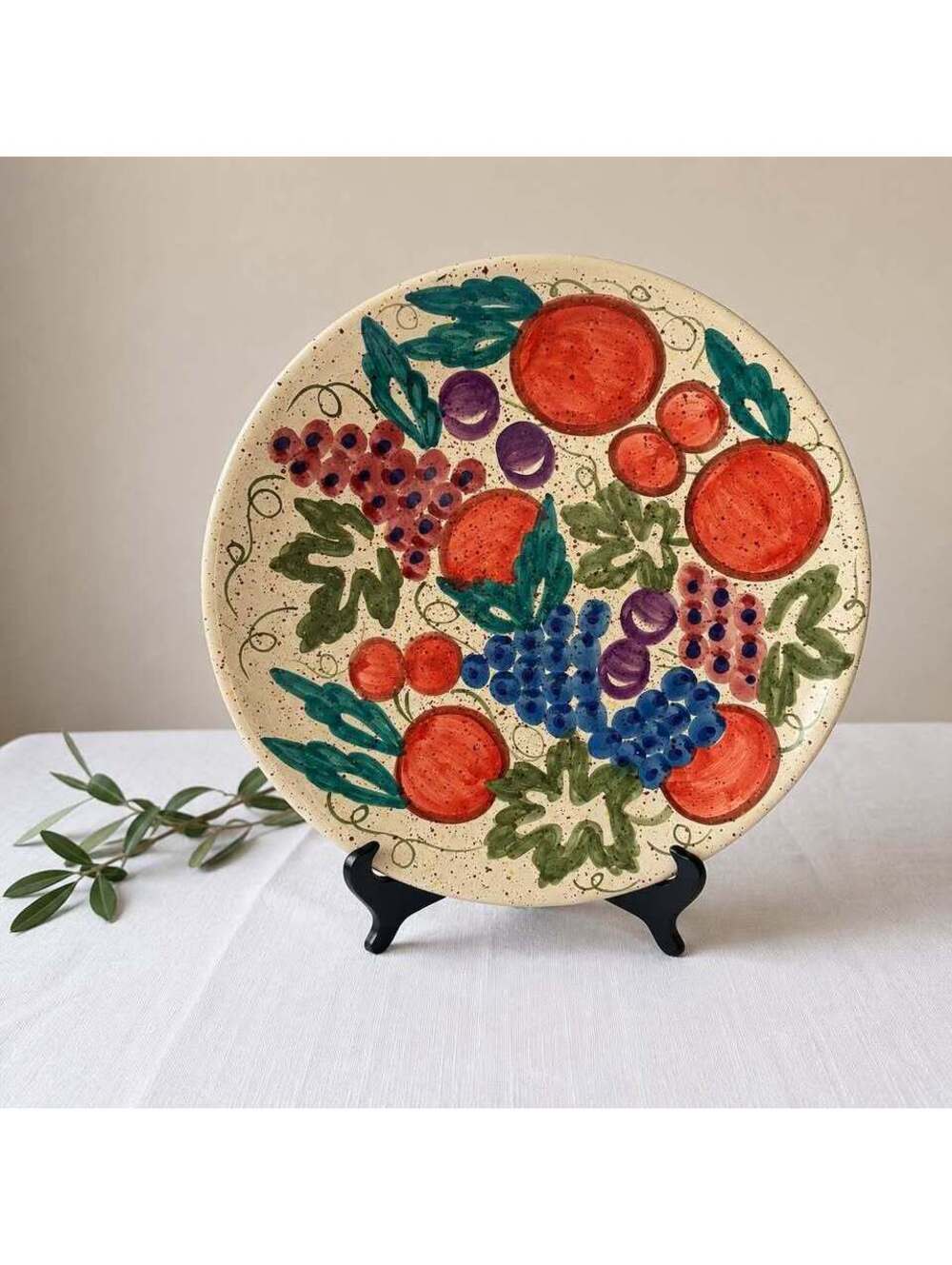 Vintage Pier 1 Imports 16” Hand Painted Fruit Serving Platter Italy
